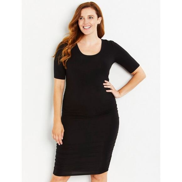 Motherhood Maternity Dresses & Skirts - Motherhood Maternity Black Side Ruched Short Sleeve Casual Dress Large